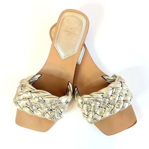 Marc Fisher Sandals Reanna Flats Braided Gold Slide‎ 7.5 Leather Slip-On